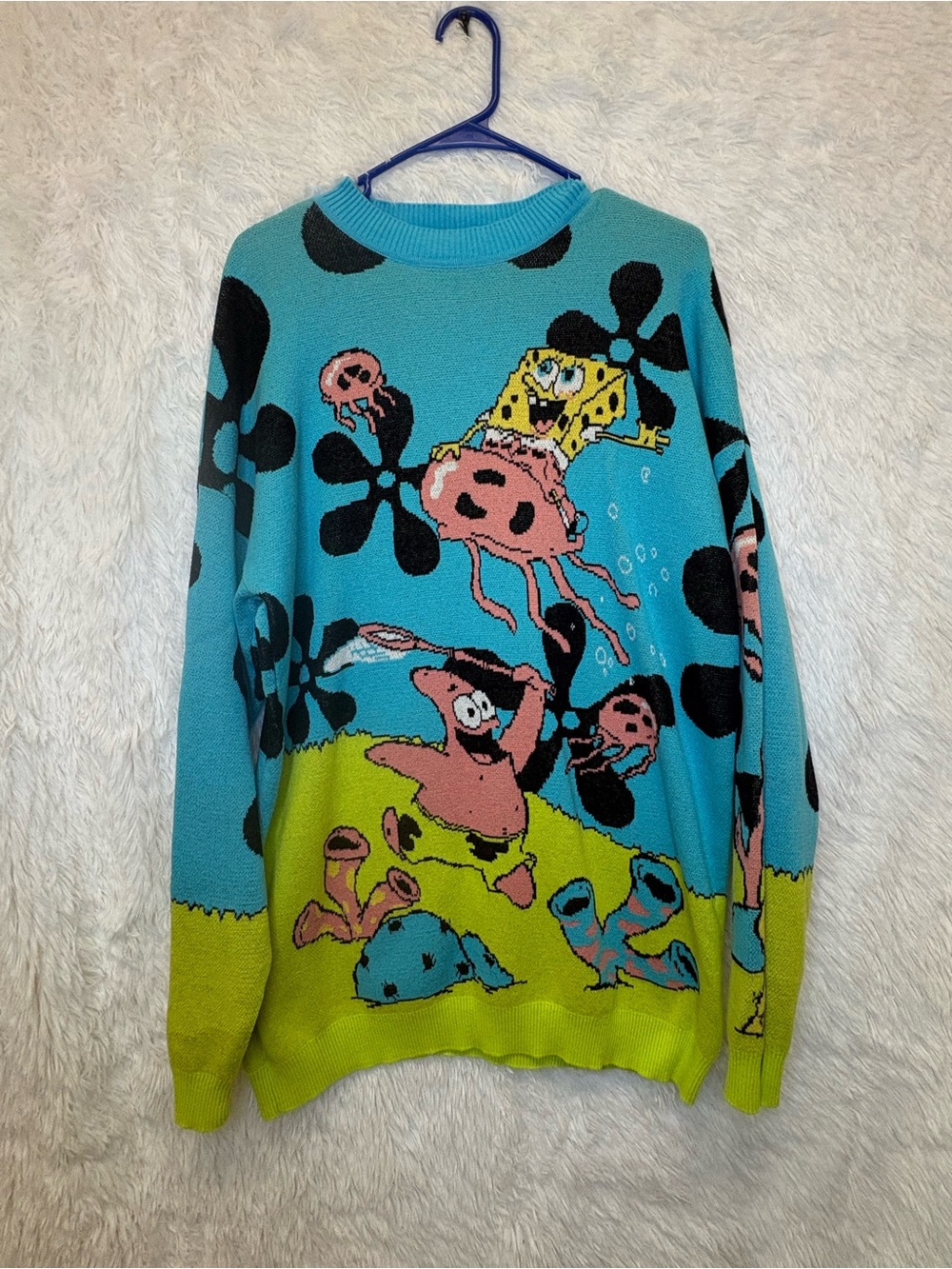 Dolls Kill Turquoise SpongeBob & Patrick Graphic Crewneck Oversized Sweater 🧽🩵
